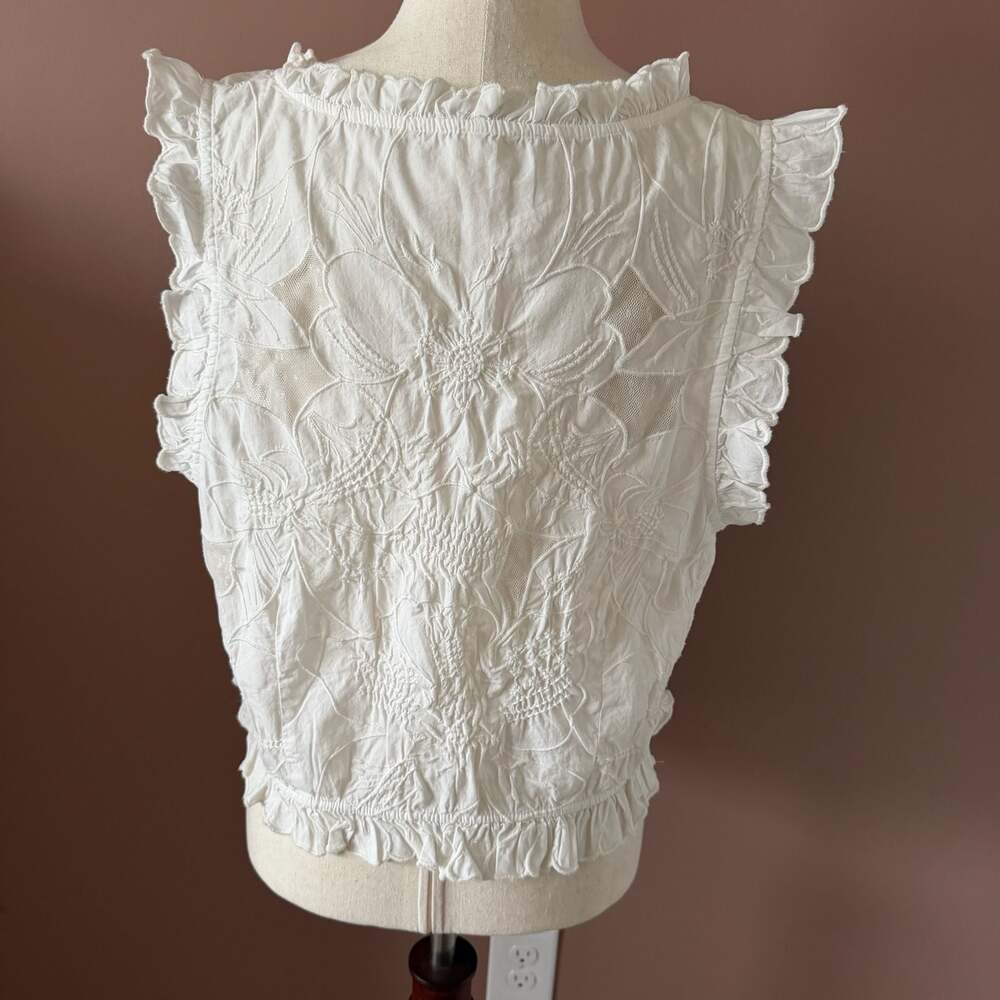 Free People White Embroidered Ruffle Button Front Crop Top XL - Picture 2 of 4